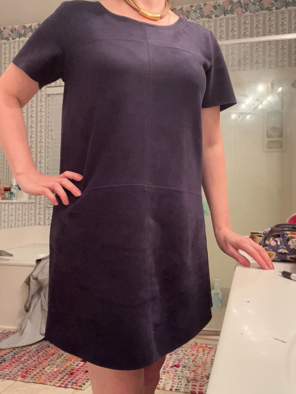 Altar'd State Navy Short-Sleeve Shift Dress
